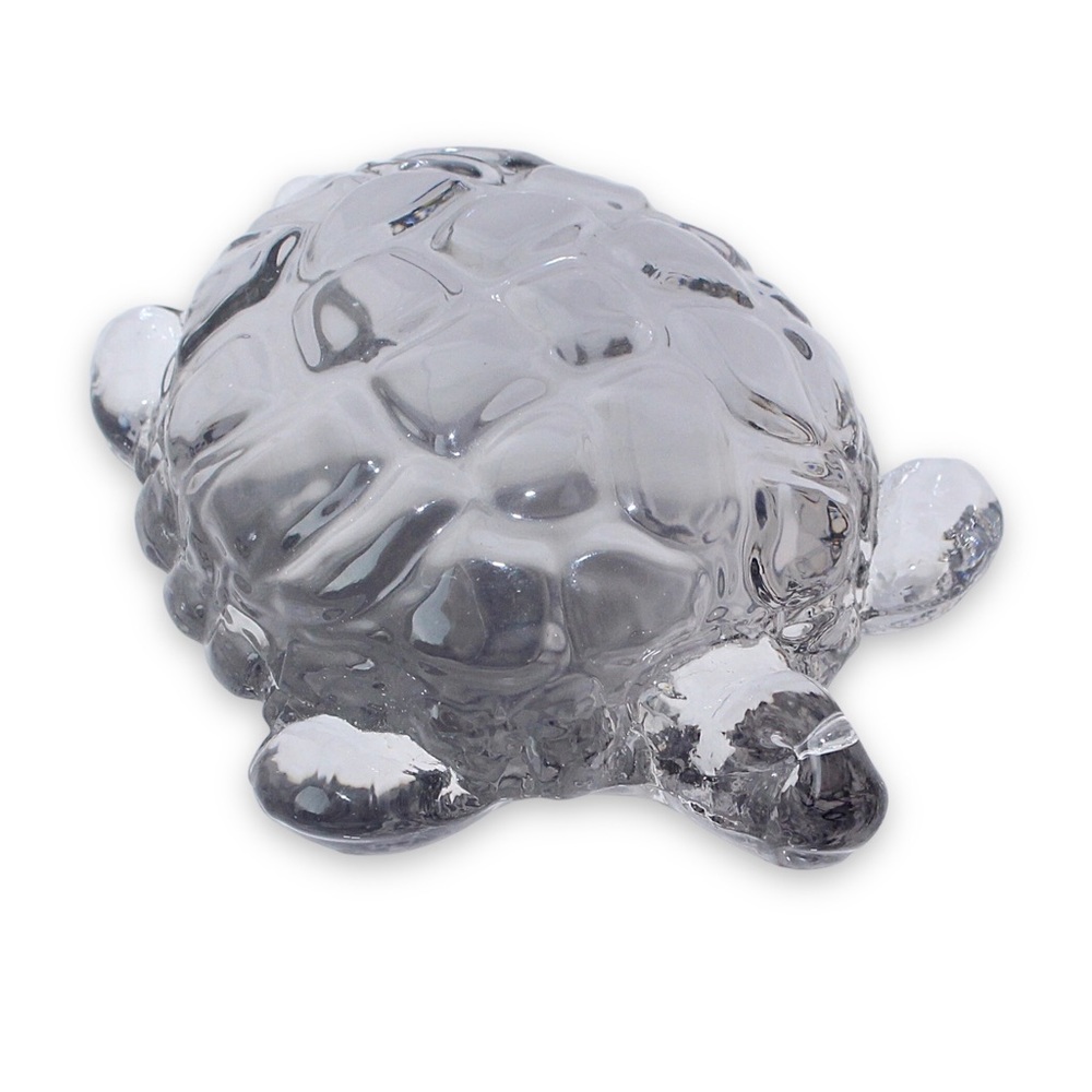 Vintage Gray Smoke Glass Turtle / Tortoise Figurine Realistic Statuette